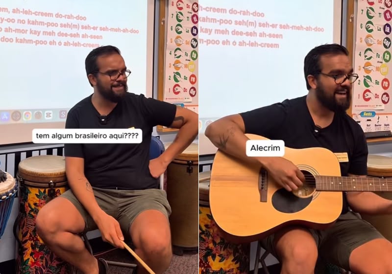 Liel Vini ensina “Alecrim Dourado” em português para uma turma da primeira série em Atlanta, nos Estados Unidos. - Foto: Reprodução/Instagram @liel.vini