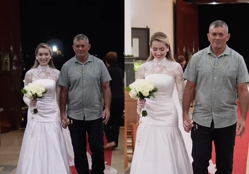 José Nunes, de 56 anos, leva a filha Gabrielle ao altar usando a “camisa bonita” que comprou para o casamento dela, em Pará de Minas (MG). - Foto: Reprodução/ Instagram/ @gaby_rodrigs