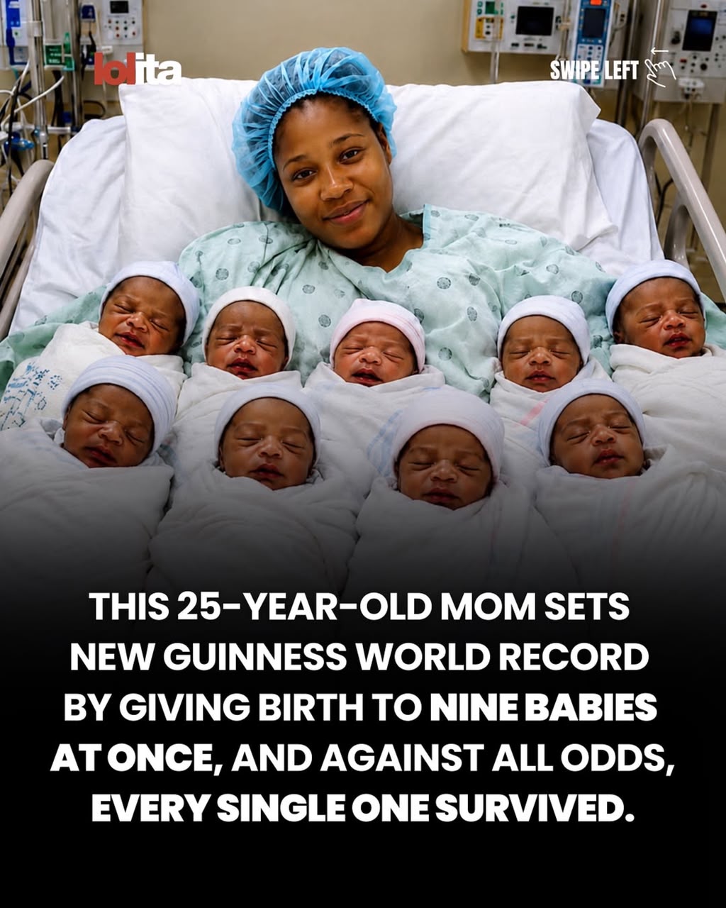 Quando os nônuplos nasceram em 2021, a mãe tinha 25 anos. - Foto/ reprodução/ Guinness Book