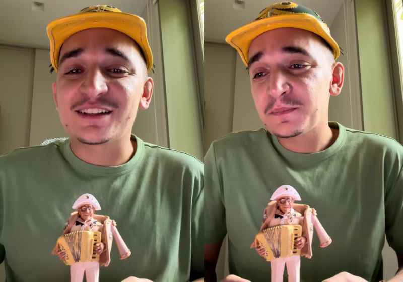 João Gomes segura um boneco de Luiz Gonzaga ao comemorar a criação de uma categoria própria para o forró no Prêmio da Música Brasileira. - Fotos: Reprodução/ Instagram/ @joaogomescantor