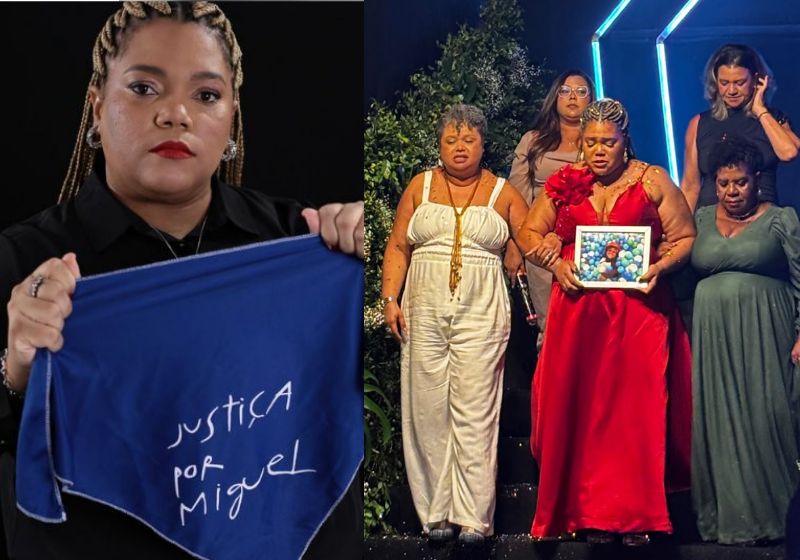 Mirtes Renata entra na cerimônia de formatura em Direito segurando um porta-retrato com a foto do filho Miguel, no Recife (PE). Foto: Reprodução/ Instagram / @mirtesrenata