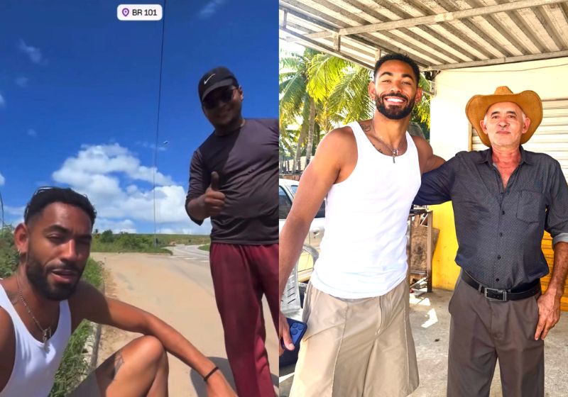O fã Denilson ajuda o jogador Matheus Cunha após o carro dele quebrar numa estrada da Paraíba, recusa pagamento e ganha um vídeo do atacante que atraiu milhares de seguidores nas redes. - Fotos: reprodução/ Instagram/ @jn.comercio_servicos