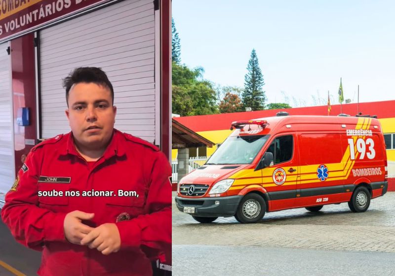 A netinha Maria, de 7 anos, salva avô idoso, de 74 anos, após uma queda em Santa Catarina e é elogiada pelos bombeiros. - Fotos: reprodução/ Instagram/ @bvsc.ibirama