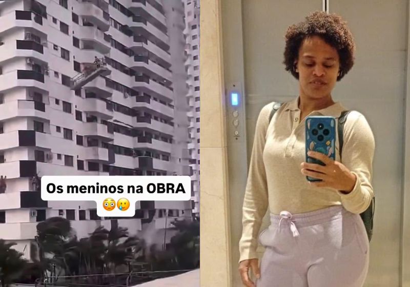 Bia é a empregada doméstica que salvou os três pintores presos em um andaime durante a ventania no Rio de Janeiro na semana passada. Ela sonha em ser cuidadora de idosos. - Fotos: reprodução/ Instagram/ @e.michellecosta / @chaveirinha_8924