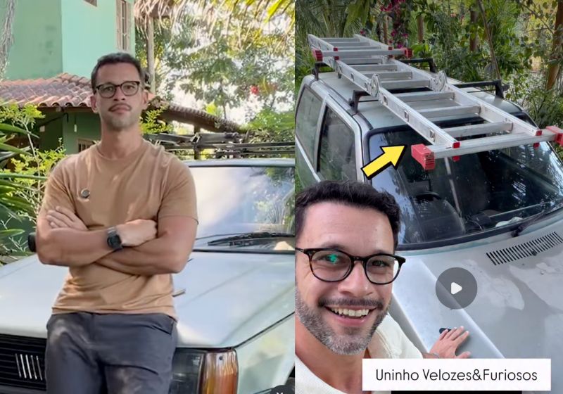 O economista César Esperandio trocou carros mais caros por um Fiat Uno 1994 e diz que prefere economizar a gastar dinheiro para impressionar. - Fotos: reprodução/ Instagram/ @econoweek
