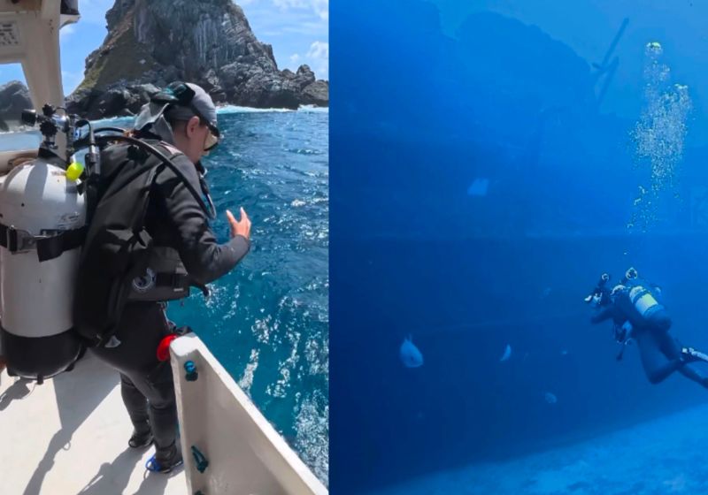 Fernando de Noronha faz 523 anos e projeto subaquático revela em panorâmicas o que existe debaixo do mar, como o Corveta Ipiranga V-17, naufragado em 1983. - Fotos: Fabi Fregonesi e Raphael Gatti/ Divulgação