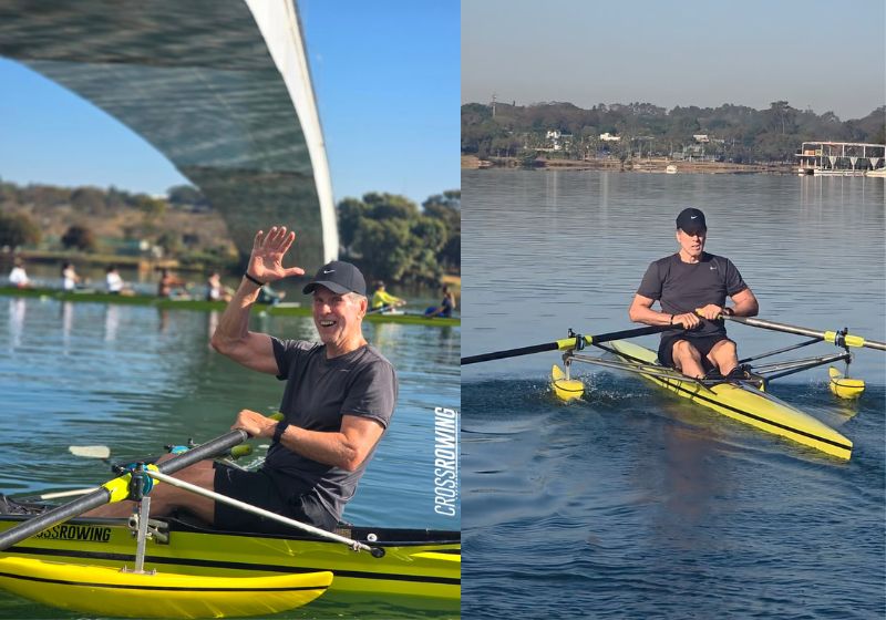 Seu Moraes, um idoso de 80 anos, faz remo no Lago Paranoá, em Brasília (DF), e diz que o esporte tem ajudado a superar o luto. Foto: reprodução/Instagram/ @crossrowing