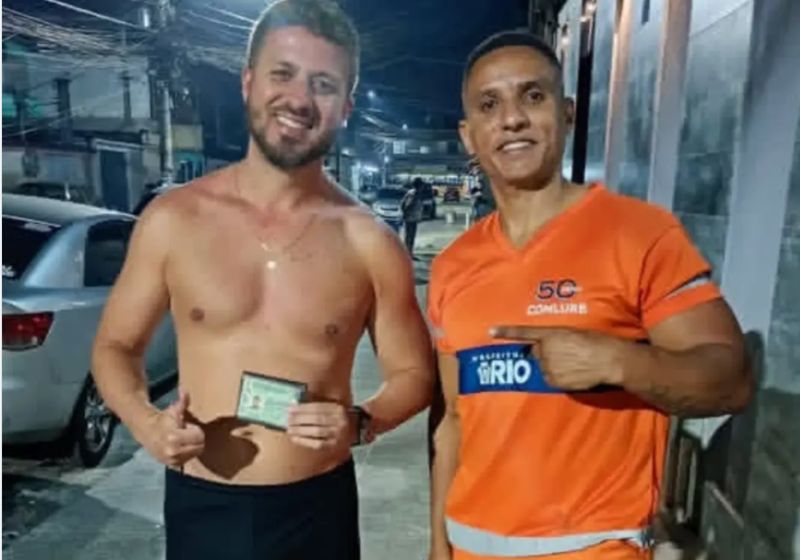 O Gari Fabiano Cândido encontra uma bolsa com dinheiro, documentos e cartão de crédito, procura o dono, o Felipe, e devolve em Realengo, no Rio de Janeiro. - Foto: reprodução/ Instagram/ @comlurb_realengooficial
