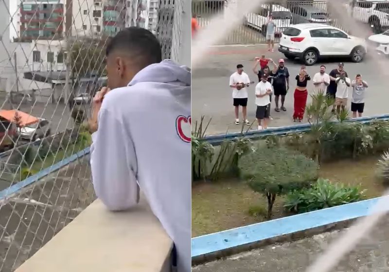 Os amigos do grupo Copo Cheio fizeram uma roda de samba em frente ao hospital onde o músico Alvinho, de 39 anos, vai fazer esta semana uma cirurgia no coração, no Rio. - Fotos: reprodução/ Instagram/ @alvinhogcc