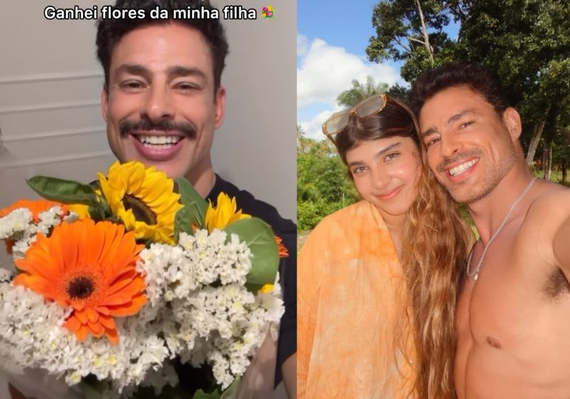 Cauã Reymond ganhou flores da filha Sofia ao chegar em casa e revelou: “Eu adoro ganhar flores”. Ele não tem masculinidade frágil mesmo! - Fotos: reprodução/ Instagram/ @cayareymond