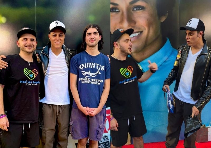 O brasileiro Rodrigo Teaser, que há décadas homenageia o Rei do Pop, participou de evento beneficente em Hayvenhurst e encontrou os filhos de Michael Jackson, Prince e Bigi Jackson. - Fotos: Instagram/ @rodrigotesaer