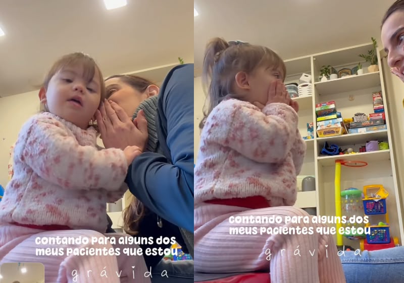 Débora Dal Ri registrou abraços, aplausos e reações de surpresa dos pequenos pacientes da fisioterapeuta ao contar a eles que está grávida, em Gramado (RS). - Foto: Reprodução/Instagram/@deboradalri