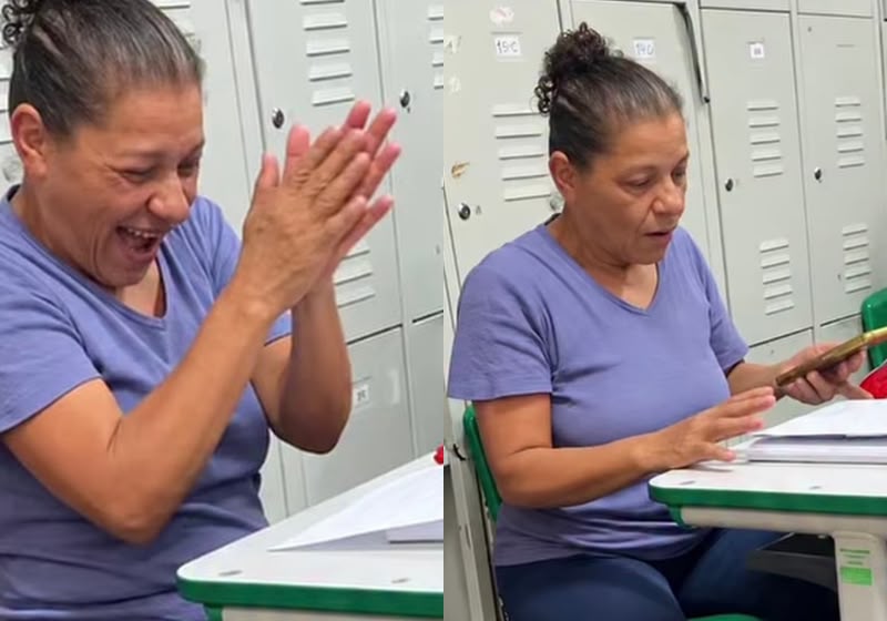 Maria Edna, de 54 anos, tirou nota 10 em Geografia e quis fotografar a prova para mostrar a conquista ao neto dela. - Foto: Reprodução/Instagram/@_affonso.7