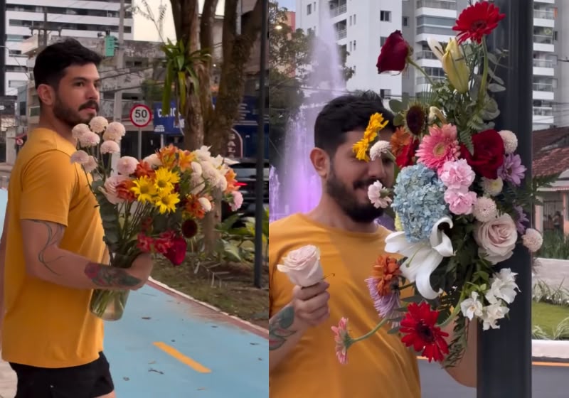 Daniel Santos, da Terrarium Belém, cobriu um cantinho da rua com flores e deixou moradores levarem as peças para casa. - Foto: Reprodução/Instagram/@terrariumbelem