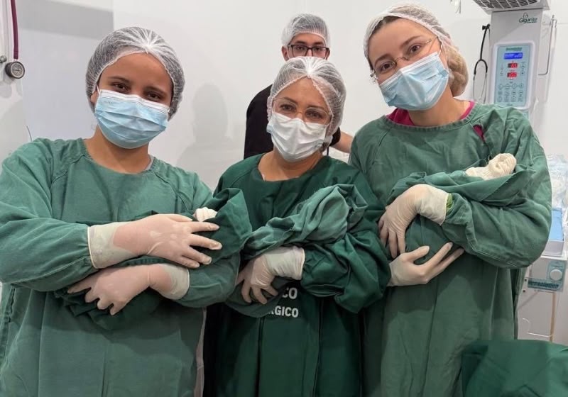 Maria Flor, Maria Heloá e Pedro Paulo nasceram prematuros no Hospital Municipal de Santarém e passam bem. - Foto: Arquivo médico/HMS