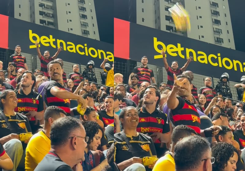 Geraldo Amaral comprou todas as pipocas de um ambulante e mandou distribuir para a torcida durante um jogo em Recife (PE). - Foto: Reprodução/Instagram/@a.persy