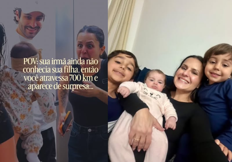 Bárbara Julia se emociona ao reencontrar os sobrinhos e conhecer a sobrinha caçula que ela só via por chamada de vídeo, a 700 km de distância. - Foto: Reprodução/Instagram/@rafaelamartinezz