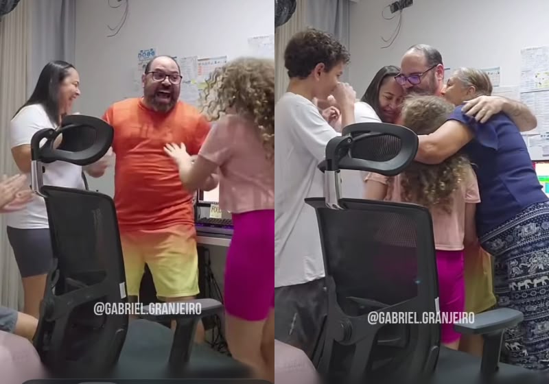 O pai Gustavo de Lira Santos descobriu pela internet a aprovação no concurso para Auditor de Controle Externo do TCE-RN e comemorou ao lado da família. - Foto: Reprodução/Instagram/@gabriel.granjeiro