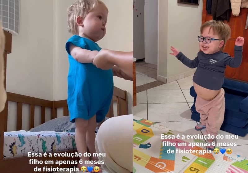 Rebeca comemorou a evolução do filho Kaleb, de 3 anos, depois de seis meses de fisioterapia em São Paulo. Foto: Reprodução/Instagram/@rebecamaedekaleb