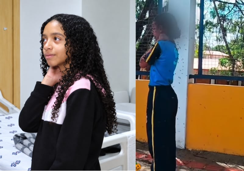 A menina Safira Emanuele teve alta nesta segunda, 21, após sofrer mais de 100 picadas de abelha em Ibirité (MG). - Foto: Reprodução/Instagram/@saffira_emanuele_11