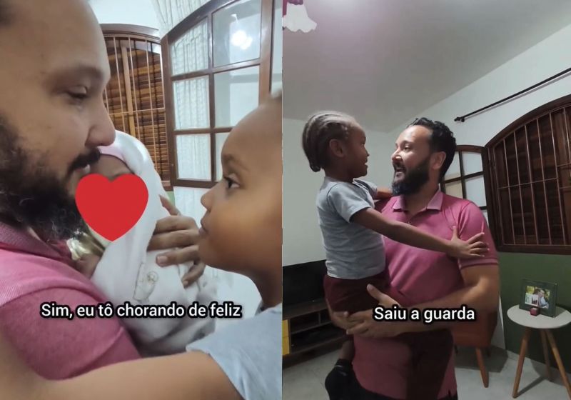 Priscila Amazonas esperou quatro anos pela chegada da segunda filha. A família conseguiu a guarda da bebê e ela fez uma surpresa para o marido e o filho. - Fotos: reprodução/ Instagram/ @amazonaspri