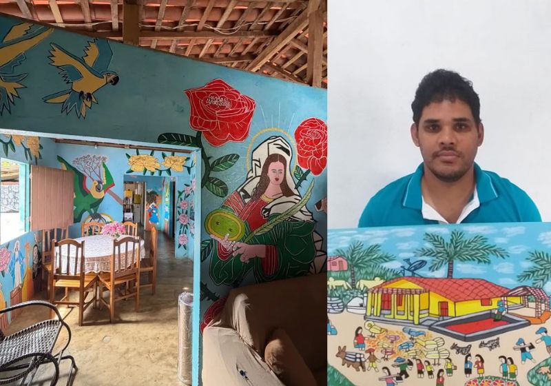 Matheus Matias, artista surdo e autodidata da Paraíba, pintou toda a casa da família e agora recebe apoio de curadores para divulgar as obras no Rio de Janeiro. - Fotos: Fabio Szwarcwald/ matheusmatias.art