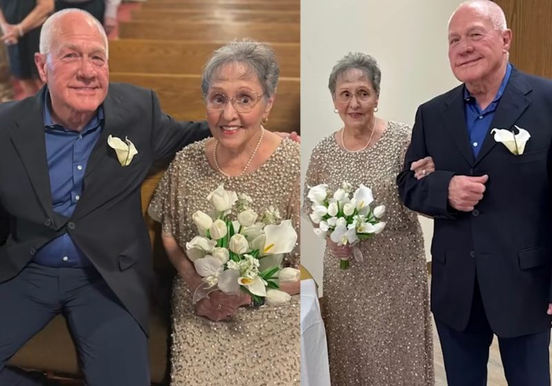 Gail e Phill no casamento no Texas (EUA). A mulher com Alzheimer participou de um estudo com lecanemabe, recuperou parte da memória e se apaixonou pelo antigo amigo da adolescência. - Fotos: reprodução/ KSAT12