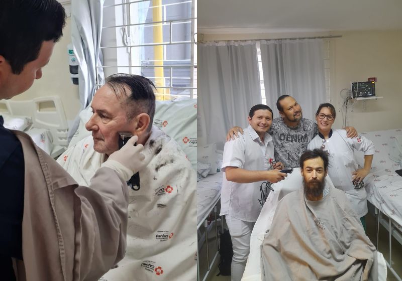 O enfermeiro Jonatas de Sousa corta gratuitamente o cabelo de pacientes internados no Hospital Universitário Cajuru, em Curitiba. E pretende chegar a 100 cortes este ano. – Foto: Divulgação/Hospital Universitário Cajuru