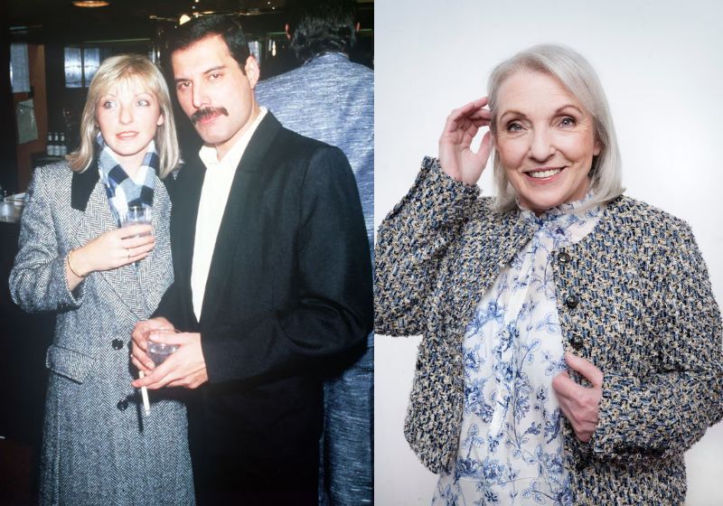 Freddie Mercury e Mary Austin nos anos 1970 e ela agora, aos 75 anos. Em rara entrevista para os 80 anos do ex-namorado ela confirmou: "foi o amor da minha vida" - Fotos: arquivo pessoal/ Linda Nylind/The Guardian.