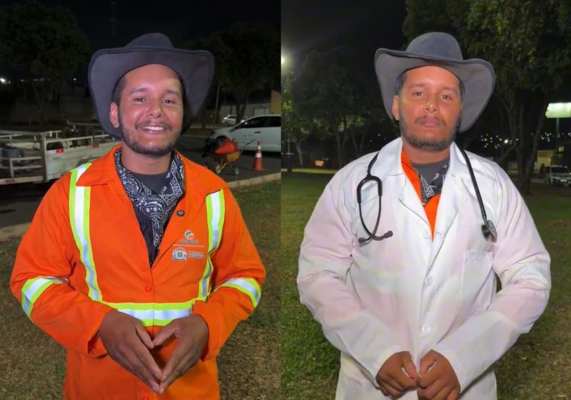 O gari Luiz Junio Cardoso Teles, de 36 anos, se formou no curso de Enfermagem pela Estácio, em Goiânia. Ele contou que os amigos não o deixaram desistir. - Fotos: reprodução/ Instagram/ @comurggoiania