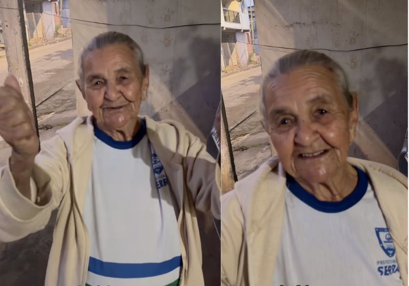 Aos 96 anos, a Dona Altina de Souza, a idosa que voltou a estudar na EJA aos 95 anos, na Serra (ES), já lê, convida amigas e exibe o uniforme da escola toda orgulhosa. - Fotos: reprodução/ Instagram/ @projetonaturalmusic