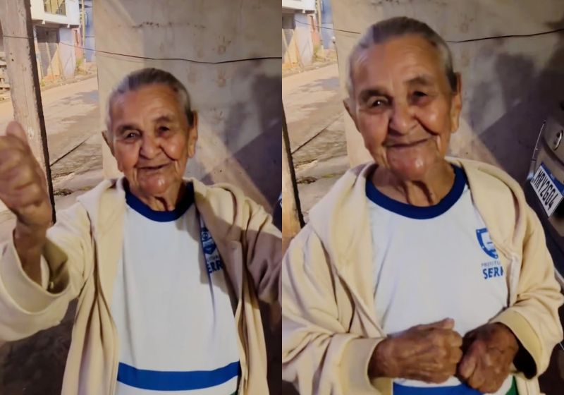 Aos 96 anos, a Dona Altina de Souza, a idosa que voltou a estudar na EJA aos 95 anos, na Serra (ES), já lê, convida amigas e exibe o uniforme da escola toda orgulhosa. - Fotos: reprodução/ Instagram/ @projetonaturalmusic