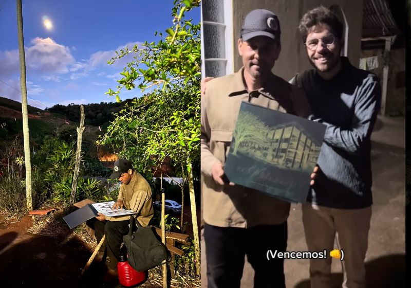 Daniel Dornelas mostra o livro de formatura em Medicina ao pai, Aparecido, um lavrador, de Santa Bárbara do Leste (MG) que fez de tudo para o filho estudar. - Foto: Reprodução/Instagram/@lendocomdaniel
