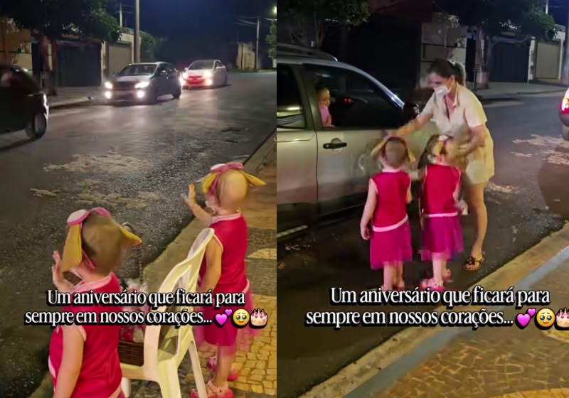 Lorena e Louise acompanharam a carreata preparada pelos amiguinhos da escola para comemorar os 4 anos das gêmeas que fazem tratamento contra leucemia, no interior de São Paulo. - Foto: Reprodução/Instagram/@cahpimentaa