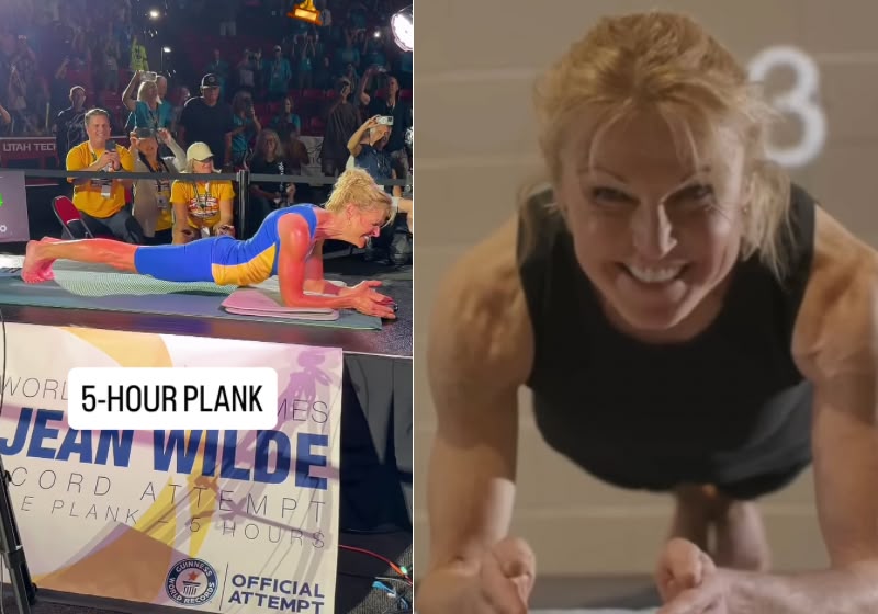 DonnaJean Wilde, de 61 anos, durante a tentativa de recorde mundial de prancha abdominal nos Huntsman World Senior Games, em Utah. Foto: Reprodução/Huntsman World Senior Games.