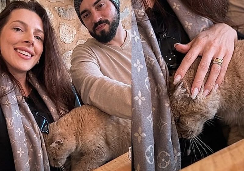 Cris Fiorentin recebeu o carinho de um gatinho de rua durante a lua de mel na Turquia e descobriu a gravidez dias depois. Foto: Reprodução/TikTok @crisfiorentinn.