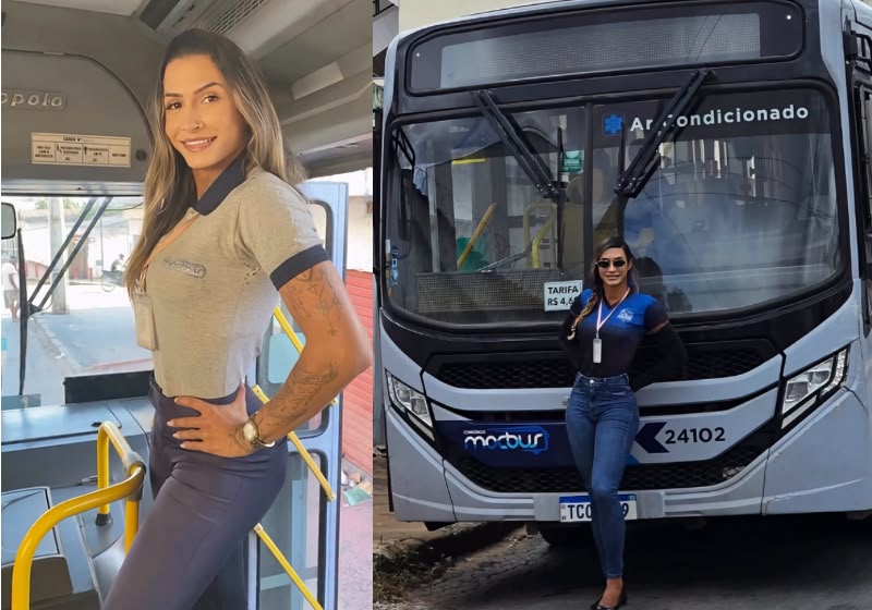 Danielle Aguiar, conhecida como Motogata, é a primeira mulher trans a dirigir ônibus no transporte coletivo de Minas Gerais. - Fotos: Reprodução/Instagram @danymotogata