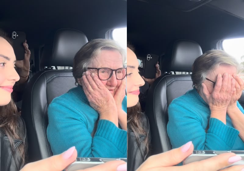 Nedi Sartori, de 81 anos, foi surpreendida com um carro automático pelos sobrinhos que ajudou a criar em Curitibanos (SC). Foto: Reprodução/Instagram/@marianasfolle