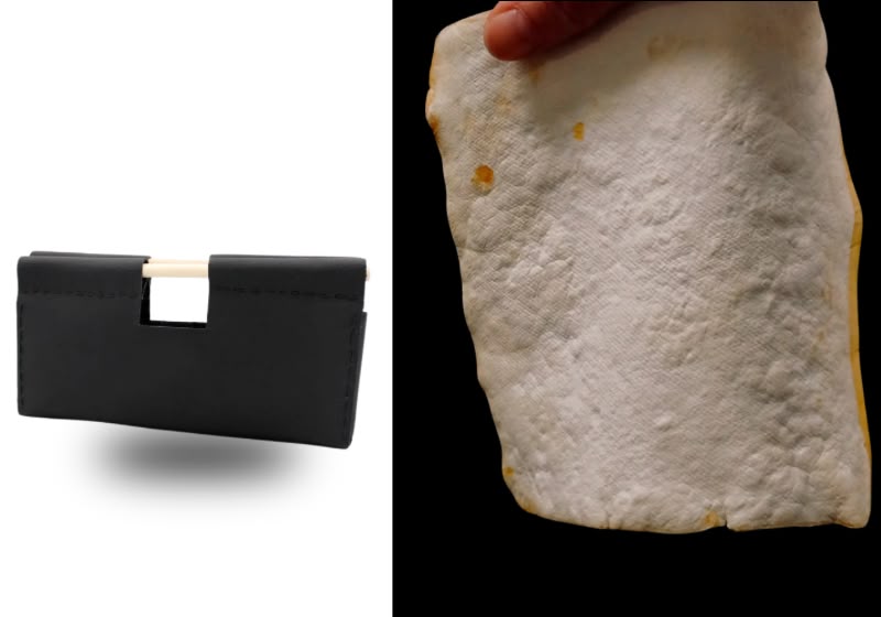 Pesquisadores finlandeses criaram tecido de fungos e produziram uma bolsa experimental com o material semelhante ao couro. Foto: Reprodução/ACS Applied Bio Materials.