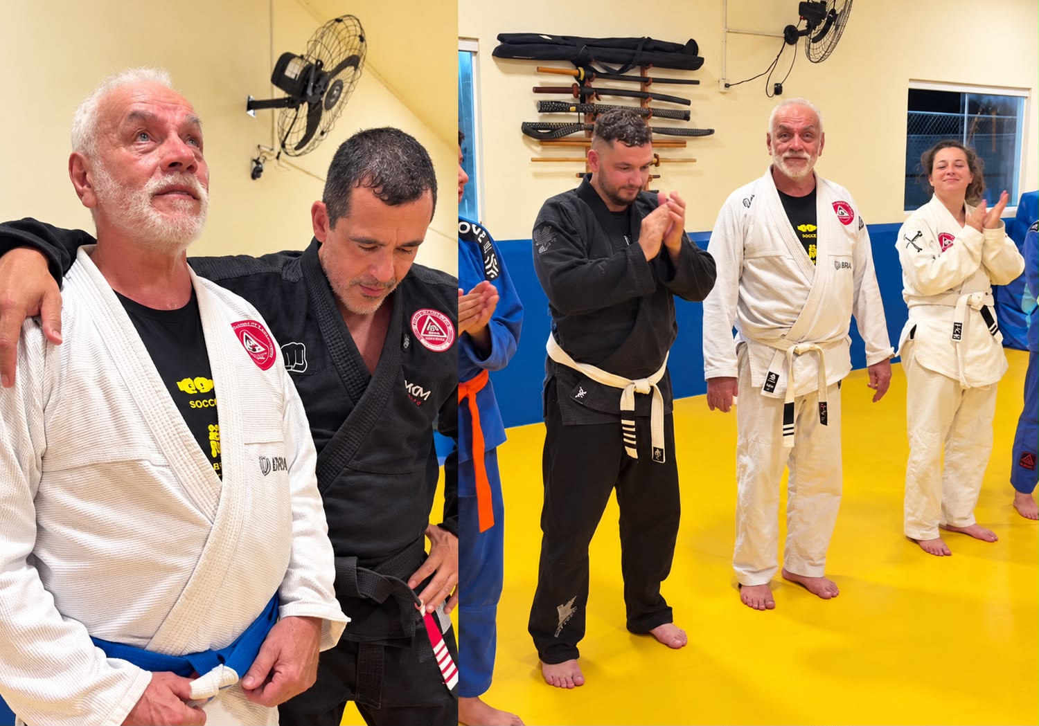 Seu Clodomir, de 69 anos, recebeu a faixa azul no jiu-jitsu e emocionou os colegas com um discurso sobre igualdade e respeito em Brasília. Foto: Reprodução/Instagram @dojorufino_