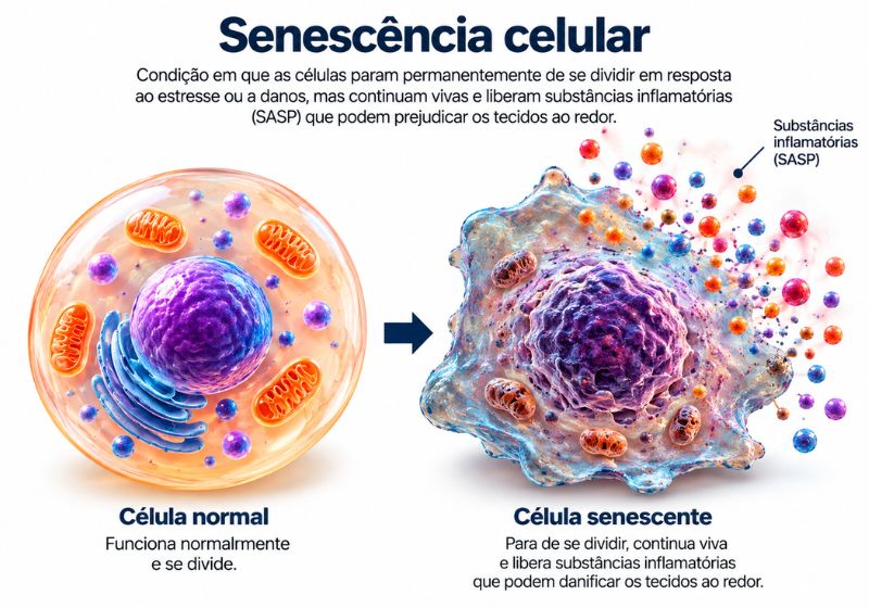 Estudo mostra mecanismo que faz células senescentes se acumularem no organismo com o envelhecimento e aponta nova possibilidade para combater as chamadas células zumbis - Foto: gerada por IA/ChatGPT
