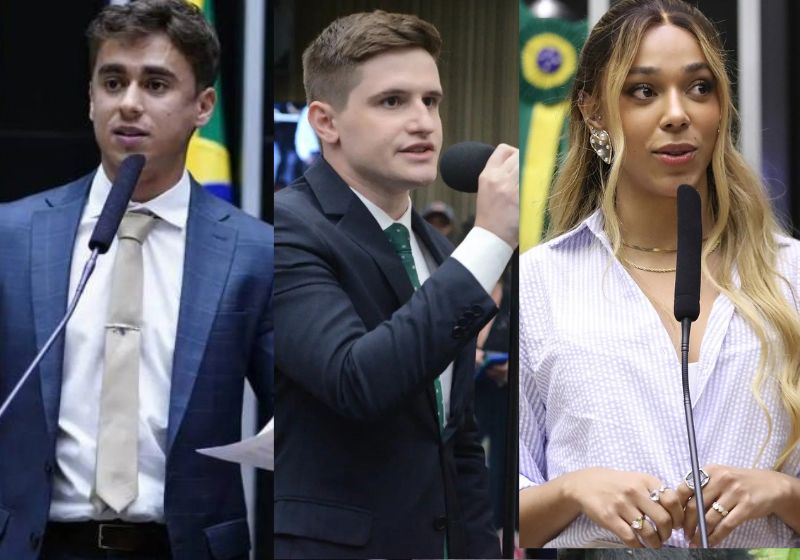 Nikolas Ferreira, Lucas Pavanato e Erika Hilton têm entre 28 e 33 anos, milhões de seguidores e foram os jovens campeões de votos nas Eleições 2026 - Fotos: reprodução/ Instagram