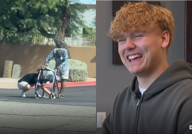 A gentileza do Jordan, um adolescente de 18 ano com idoso viúvo, viralizou depois que uma mulher desconhecida gravou as imagens dele doando os próprios chinelos ao Sr, Rey. O vídeo inspirou doações de US$ 19 mil. - Fotos: reprodução/ Yareli Madrid / Facebook