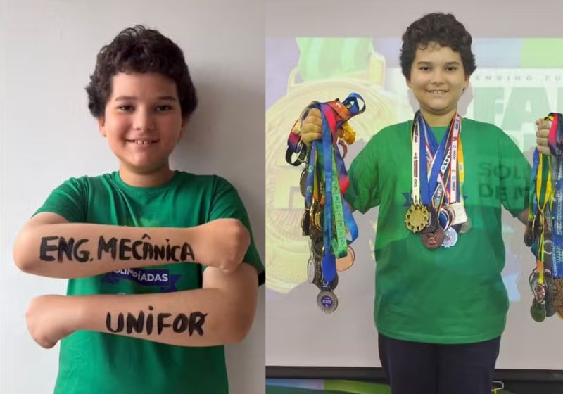 Menino de 10 anos da BA é aprovado em vestibular de engenharia em 3º lugar. Marcelinho já conquistou 150 medalhas e sonha em ser astronauta. - Fotos: arquivo pessoal