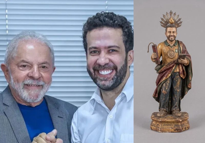 Depois de provocar a virada de Lula nas redes e nas ruas com suas estratégias de algoritmo, o deputado André Janones (REDE/MG) virou meme como São Janones Tadeu, "o padroeiro das viradas impossíveis". - Fotos: Ricardo Stuckert/PR / redes sociais