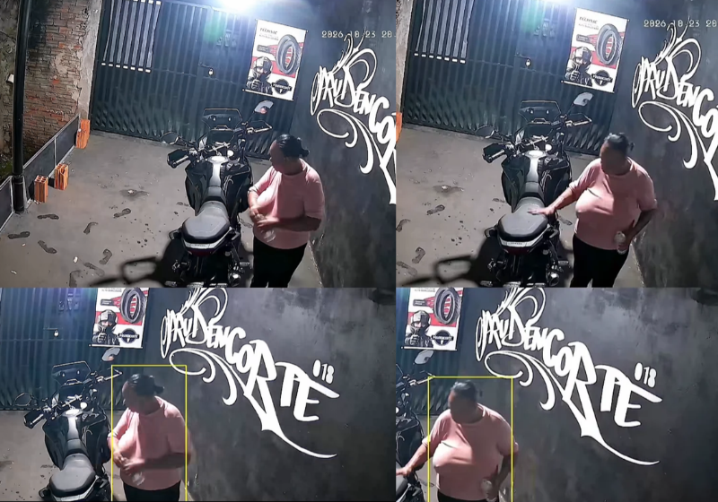 Mãe foi flagrada pela câmera de segurança enquanto jogava água benta na moto nova do filho e fazia uma oração para protegê-lo. Foto: Reprodução/Instagram @th_prudencorte.
